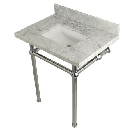 Kingston Brass 30X22 Marble Vanity Top W/ Brass Feet Combo, Marble/ Chrome KVPB30MBSQ1
